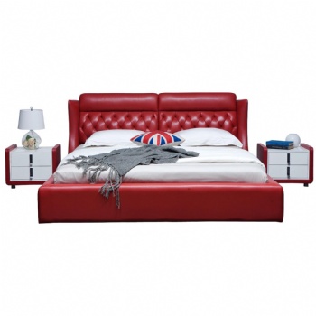 red color chesterfield leather double bed with mattress cheap price