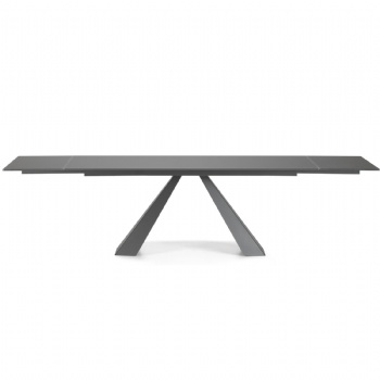 10 seater grey glass extending dining table with metal legs